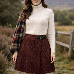 BODEN Skirt FAYE TWEED HERRINGBONE Wool SKIRT RED Size  14 Long Straight Pencil